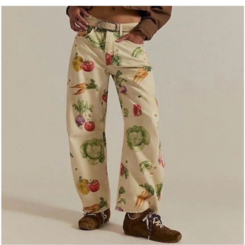 We The Free Good Luck Printed Barrel Jeans Veggie Print